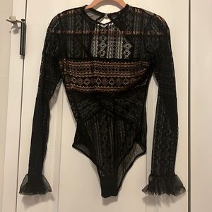 Thistle and Spire lace bodysuit with ruffle sleeves